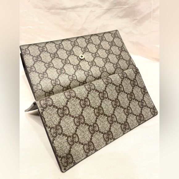 NWOT GUCCI Vintage Leather Canvas Monogram Trifold Brown Wallet and Insert - Picture 9 of 12